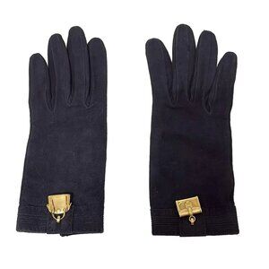 HERMES - Black Gold Suede Hardware Women's Gloves 157-072625